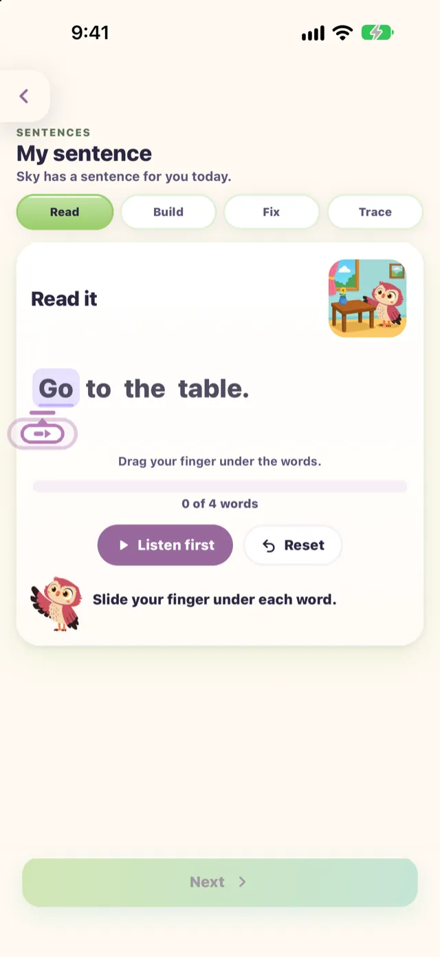 A sentence stop in the app