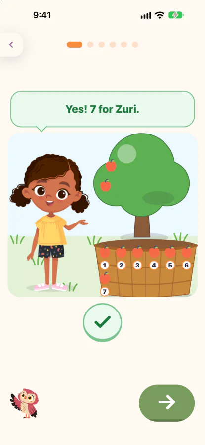 Yes! 7 for Zuri. Seven numbered apples in the basket